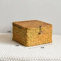 Scatola portaoggetti in paglia intrecciata 20x20x12cm con coperchio e chiusura in legno - Grande / 20x20x12