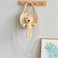Beige round woven straw crossbody bag for kids featuring a cute yellow plush bear detail - 20x20cm / Beige with Bear
