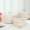 Detailed size specifications for rainbow cotton rope woven storage baskets with rabbit decor - Large Medium Small Combination / White with Colored Lines