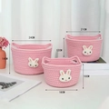 Three-piece set of pink cotton woven baskets with cute white rabbit dolls in various sizes - Large Medium Small Combination / Pink