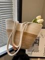Handwoven straw tote bag in beige and brown colorblock with long rope handles - White Coffee Zigzag