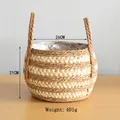 Detail of woven straw basket with dual handles and dimensions of 26cm width and 21cm height - Medium 26x21