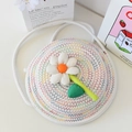 Sac fourre-tout tissé blanc avec décoration de marguerite en 3D pour la plage d'été - Sac Chapeau Blanc Arc-en-ciel + Tournesol Blanc