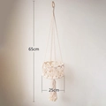 Cesto appeso in cotone beige fatto a mano con anello in legno e nappe, 25x65cm - 1 Livello (25CM)