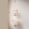 Two-tier bohemian hand-woven cotton rope fruit basket with wood rings and tassels - 2-Tier (20+25CM)