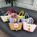 Handwoven cotton rope tote bags in rainbow colors with 3D sunflower and pom decorations - Woven Tulip Style
