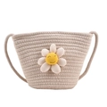 Sac bandoulière en paille tissée avec marguerite souriante et sangle en coton crème - Blanc Cassé Avec Tournesol Souriant