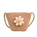 Sac bandoulière en paille tressée marron avec jolie décoration marguerite souriante - Khaki Avec Tournesol Souriant