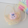 Sac bandoulière en paille pour enfants avec motif lapin rose et pois colorés - Largeur supérieure 25 Hauteur 15 Épaisseur 8 / Pois colorés avec StellaLou rose