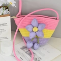 Mini geweven emmertas met roze, gele en paarse strepen en een schattige bloemen smiley hanger - Eén maat / Driekleurig Glimlach Paarse Bloem