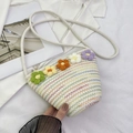 Borsa porta cellulare a tracolla fatta a mano all'uncinetto con righe arcobaleno e fiori - Bianco Arcobaleno Con Fiori Colorati