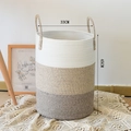 Groot driekleurig katoenen touw opbergmand van 33x45cm met handgrepen in detailweergave - Klein (33*45) / Wit + Gemengd Bruin