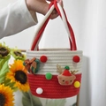 Simpatica borsa in corda di cotone intrecciata a tema natalizio e ciliegia per picnic - Renna con Caramella