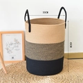 Detail van de 33x45cm katoenen touw wasmand met een driekleurig gevlochten ontwerp - Klein (33*45) / Khaki + Zwart Triple Mix