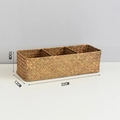Three-section seagrass storage box dimensions showing 32cm length and 12cm width - 32x12x10cm / Khaki