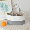 Cesto portaoggetti per neonati in corda di cotone con fodera a righe e doppi manici - 36x23x17cm / Bianco e Grigio (Treccia)