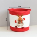 Close-up of red and white woven cotton storage basket with 3D Christmas reindeer detail - 28x28cm / Red - Elk