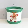 Détail du panier de Noël en coton avec motif élan, dimensions 28cm par 28cm - 28x28cm / Vert-Renne