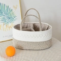 Cesto per neonati in corda di cotone intrecciata bicolore con fodera a righe e manici - 36x23x17cm / Bianco e Marrone (Treccia)