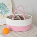 Cesto per neonati in corda di cotone fatto a mano rosa e bianco con divisori e manici - 36x23x17cm / Bianco e Rosa (Treccia)