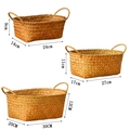 Set di tre cesti portaoggetti in erba marina intrecciata con manici color marrone naturale - Cesti Piccoli Medi Grandi