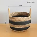Dettaglio del cesto in vimini con manici, con diametro di 26 cm e altezza di 20 cm per la casa - Medio (Diametro 26) / Manico in Canapa Corda di Banana Nera