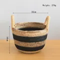 Dettaglio del cesto in rattan intrecciato con dimensioni 22cm di diametro e 16cm di altezza - Piccolo (Diametro 22) / Manico in Canapa Corda di Banana Nera