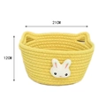 Yellow cotton rope storage basket with cute white bunny pattern and cat ear handles - Medium (21x12) / Yellow