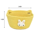 Yellow 24cm cotton rope woven storage basket with cat ears and rabbit pattern detail - Large (24x14) / Yellow