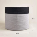 Katoenen touw wasmand in zwart en grijs, 40 cm diameter, ronde gevlochten opbergmand voor huis - Zwart en Grijs