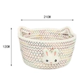 Handwoven cotton rope basket with cute plush bunny decor, white with pink wave detail - Medium (21x12) / White with Colored Lines