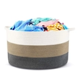 Three-tone cotton rope storage basket in white khaki and grey with carry handles - White