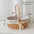 Detail of hand-woven wicker basket with grey linen lining and white lace trim - Full Willow Handbasket with Liner (33*24*13)