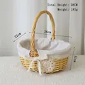Close-up of handmade wicker flower basket with white lace bow and fabric lining - Half Willow Handbasket with Liner and Crochet Flower (26*22*11)