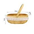 Handwoven oval picnic basket in natural wood with white lace trim and pearl accents - Wood Chip Oval Basket With Pearl Ribbon Large 33cm