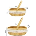 Handwoven wicker storage baskets with white lace trim and pearl accents in two sizes - Wood Chip Oval Basket With Pearl Ribbon 2-Piece Set