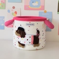 Woven cotton rope storage basket with pink handles and cute puppy embroidery - White Spotted Dalmatian (22*19)