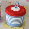 Blue and white striped woven cotton rope storage basket with red lid and soft blue handle - Blue White Stripe With Red Lid (22*19)