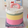 Handwoven multi-color cotton rope storage basket with pink handle and polka dot lid - Green Yellow Pink Tri-Color With Lid (22*19)