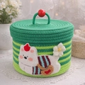 Green striped cotton rope storage basket with lid and cute cartoon flower applique - Stripe Green - Backpack Dog
