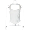 Dettaglio di un top a corsetto in pizzo bianco con stecche e spalline larghe - Taglia S / Standard / Bianco