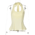 Détail du haut dos nu jaune clair avec ourlet à basque et nœud au dos - Light jaune