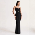 Elegante vestido de noche negro sin tirantes con cintura fruncida y hebilla dorada chic - S / Negro