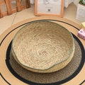 Handwoven straw cat bed with green fabric trim on a minimalist textured rug - Small (34cm) / Cat Face Army Green Nest
