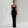 Elegant sleeveless black square neck bodycon maxi dress with ruched waist detail - S / Black