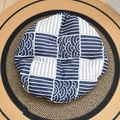 Blue and white seigaiha wave pattern round pet cushion on woven straw mat base - Blue Cushion