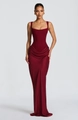 Elegant deep burgundy square neck bodycon maxi dress with ruched drapery detail - S / Burgundy