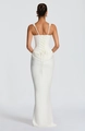 Elegant white square neck sleeveless dress with open back and corset lace-up detailing - S / White (Lace-up Back)