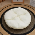 Thick quilted round cream seat cushion made of soft hand-woven rush grass fabric - White Cushion