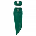 Deep green two-piece set featuring a cropped tube top and high-slit skirt with gold buckles - S / Green